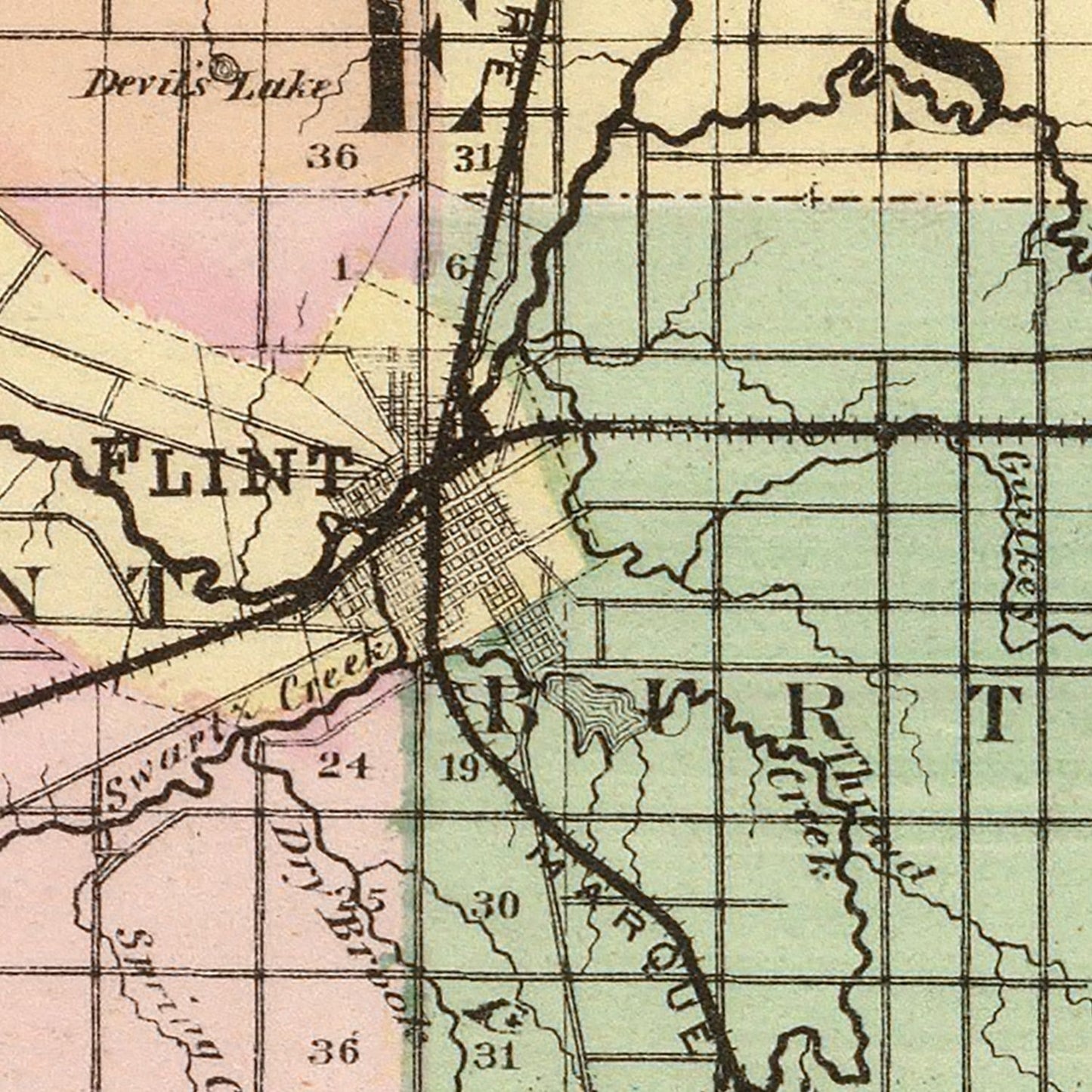 Vintage Map of Genesee County, Michigan, 1873