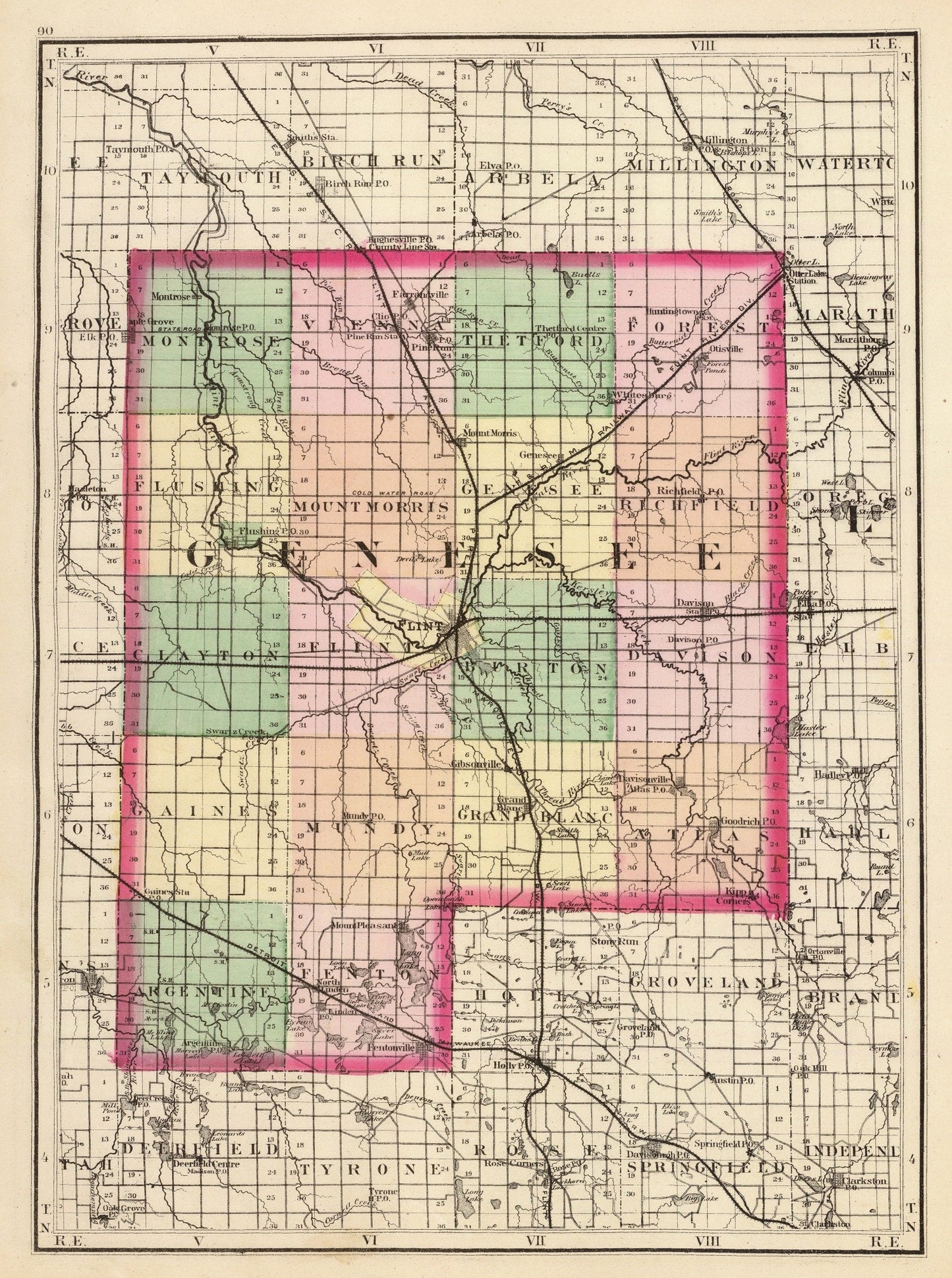 Vintage Map of Genesee County, Michigan, 1873