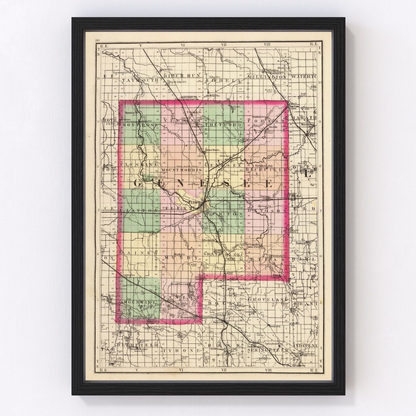 Vintage map of Genesee County, Michigan, 1873