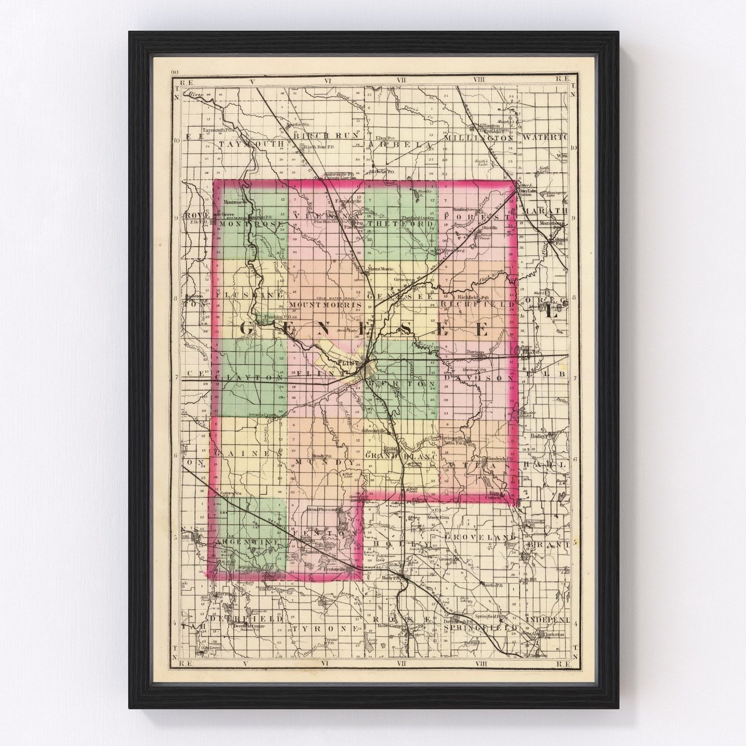 Vintage map of Genesee County, Michigan, 1873