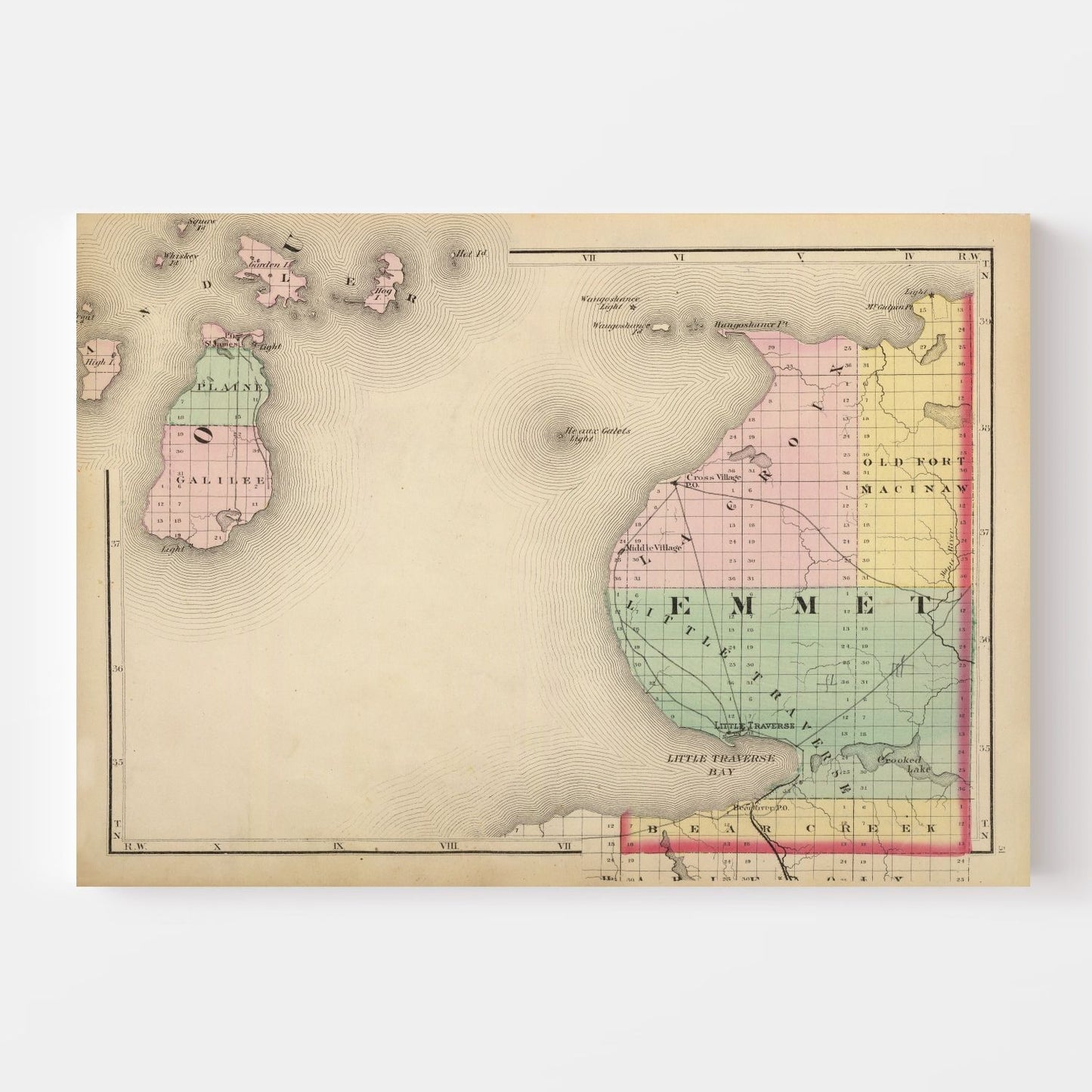 Vintage Map of Emmet County, Michigan, 1873