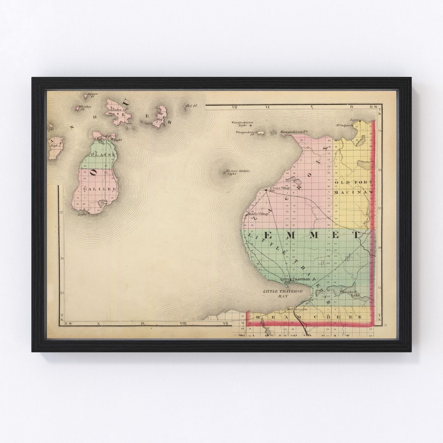 Vintage map of Emmet County, Michigan, 1873