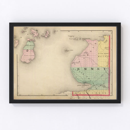 Vintage map of Emmet County, Michigan, 1873