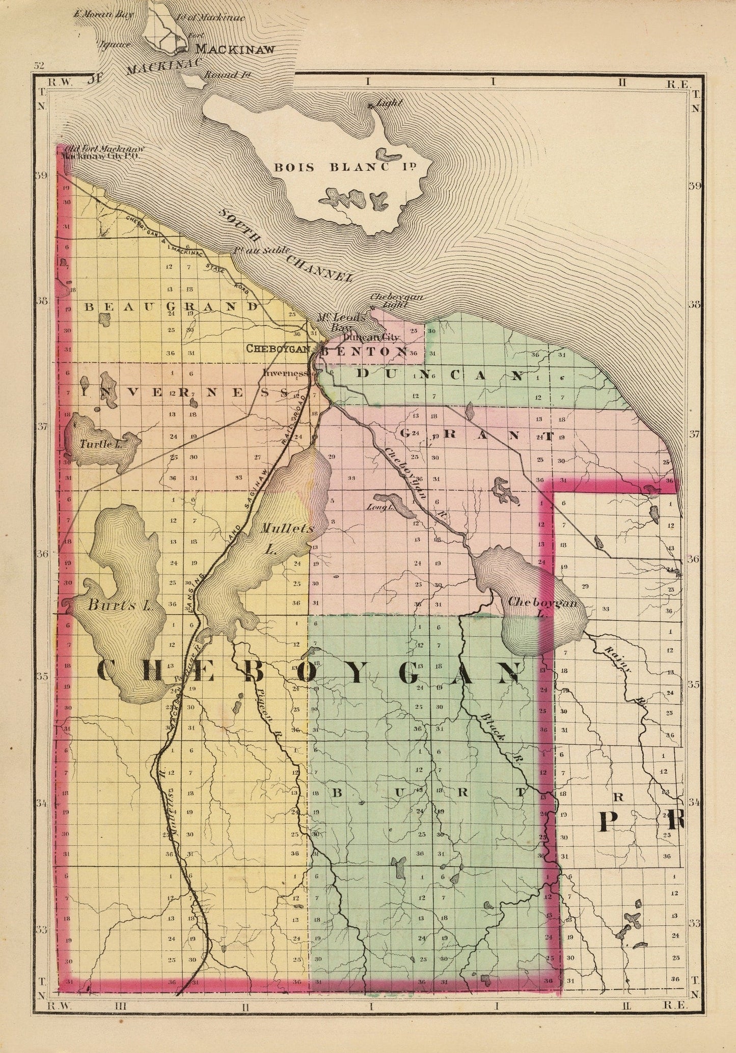 Vintage Map of Cheboygan County, Michigan, 1873