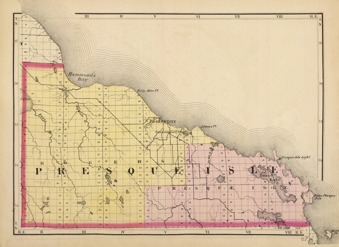 Vintage Map of Presque Isle County, Michigan, 1873