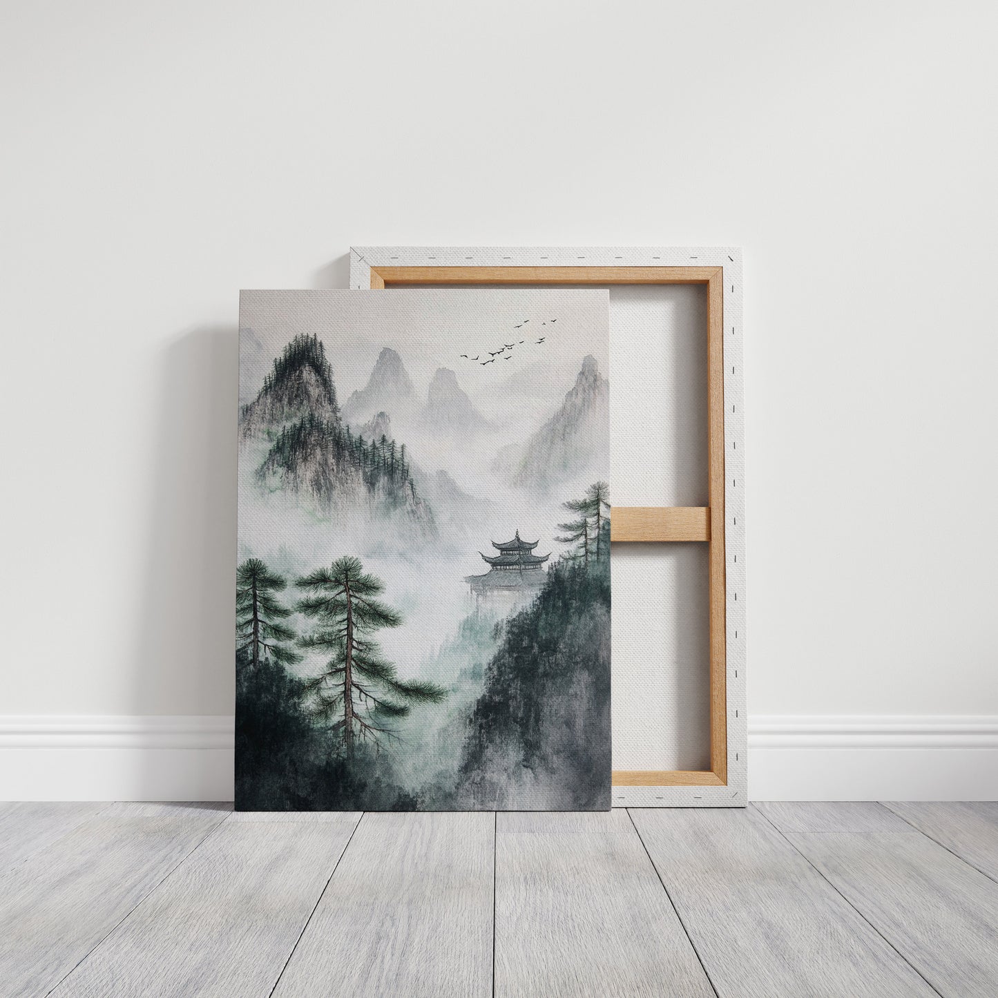 Misty Mountain Zen Wall Art Print - Chinese Ink Landscape