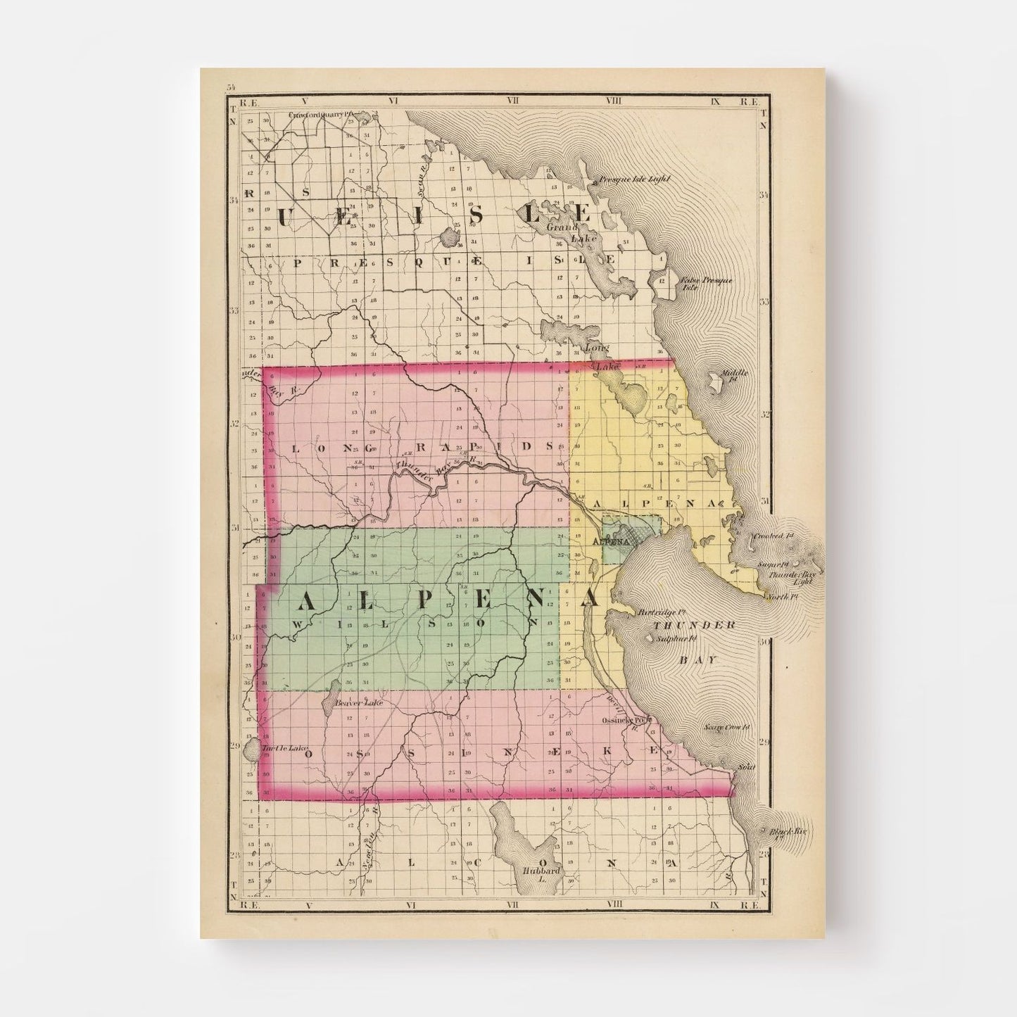 Vintage Map of Alpena County, Michigan, 1873