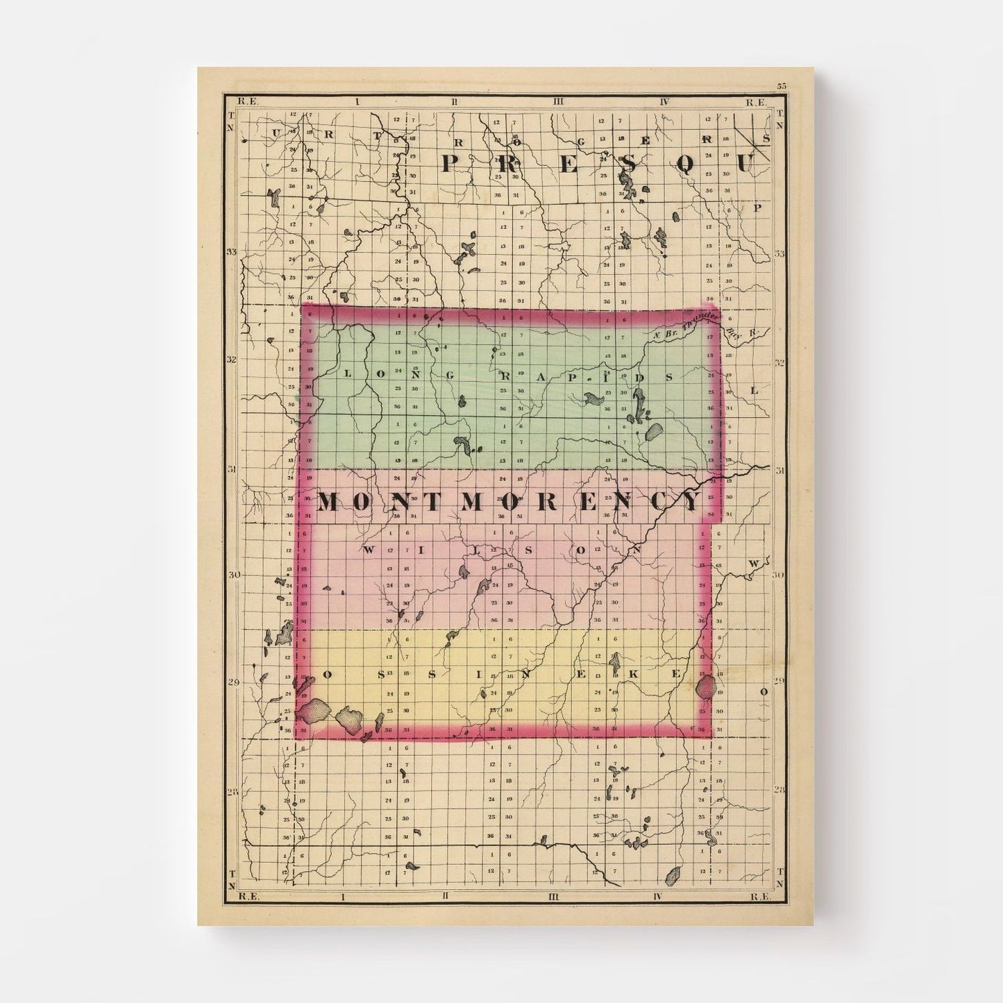 Vintage Map of Montmorency County, Michigan, 1873