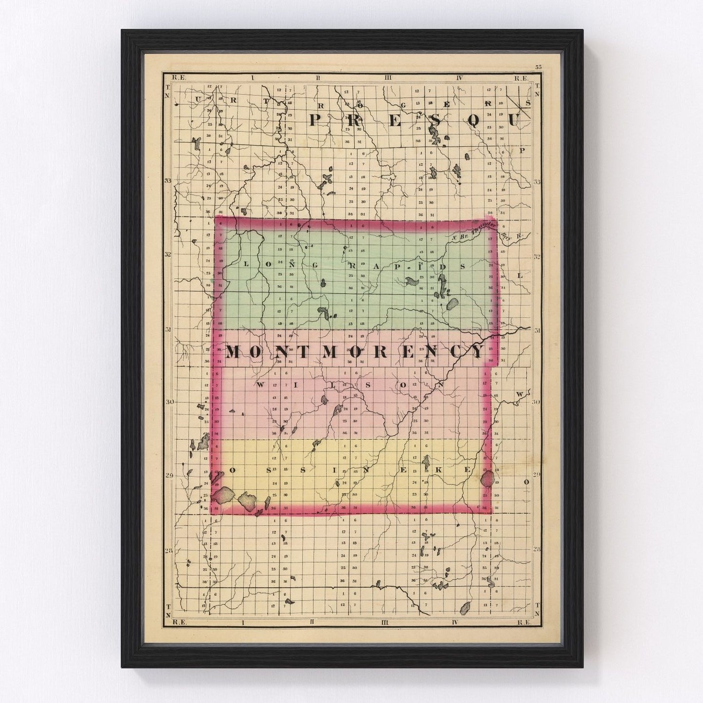 Vintage map of Montmorency County, Michigan, 1873