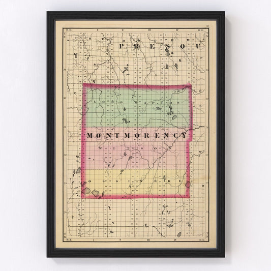 Vintage map of Montmorency County, Michigan, 1873