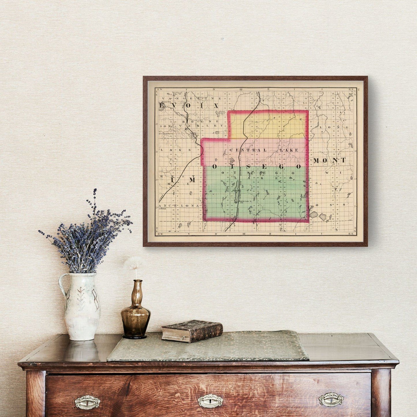 Vintage Map of Otsego County, Michigan, 1873