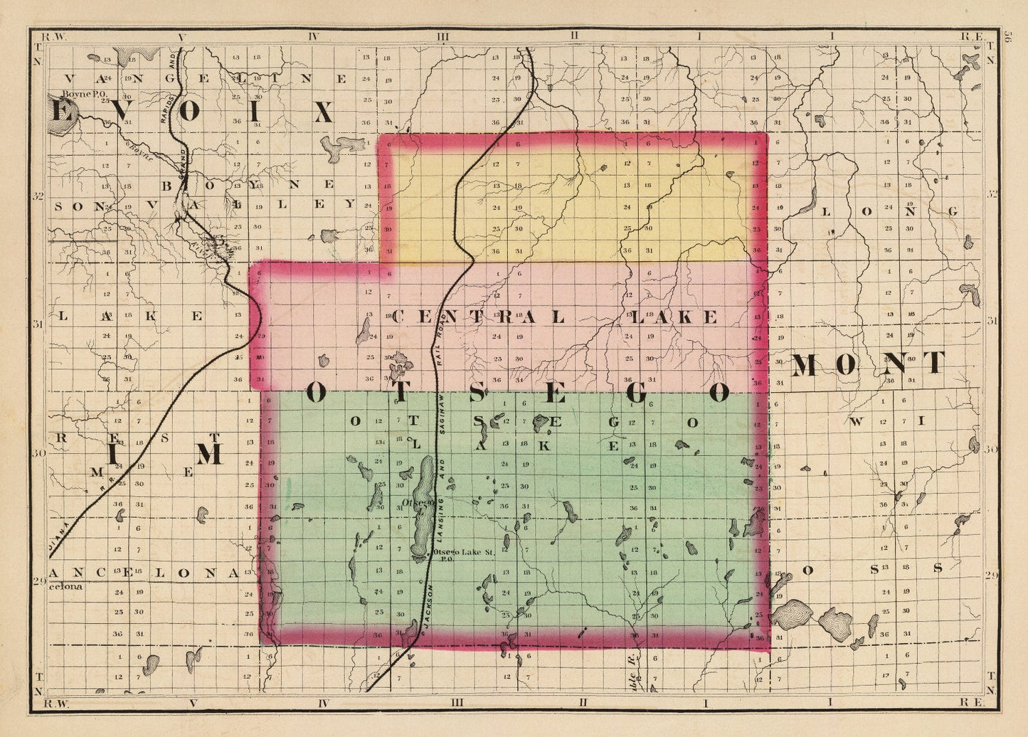 Vintage Map of Otsego County, Michigan, 1873