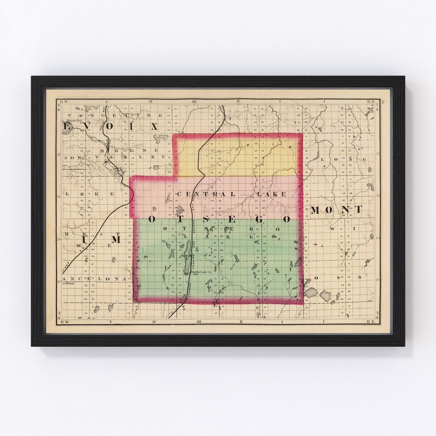 Vintage map of Otsego County, Michigan, 1873
