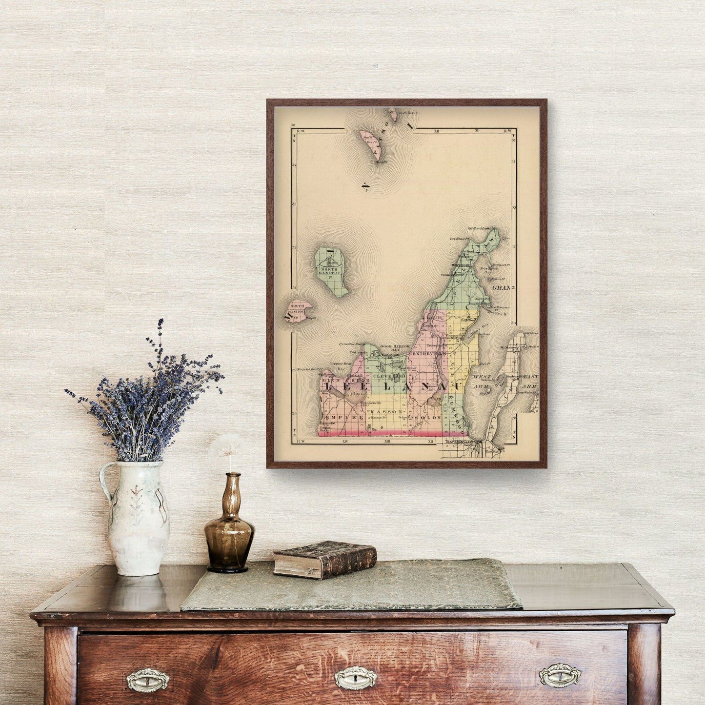 Vintage Map of Leelanau County, Michigan, 1873