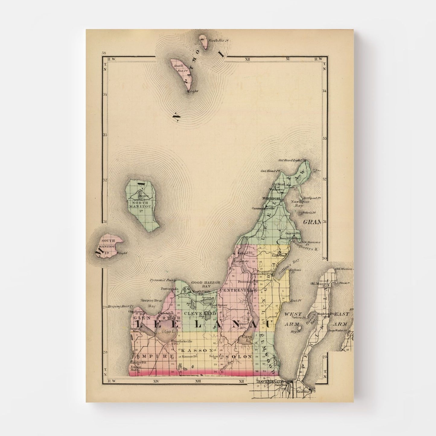 Vintage Map of Leelanau County, Michigan, 1873
