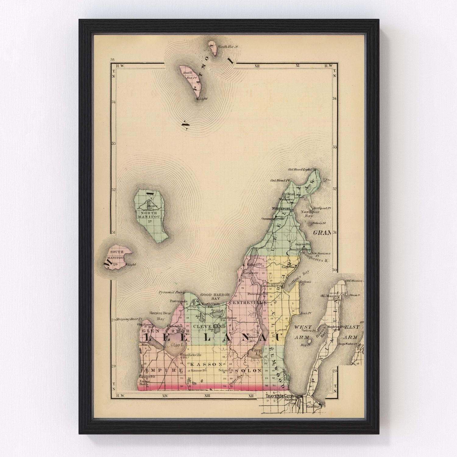 Vintage map of Leelanau County, Michigan, 1873