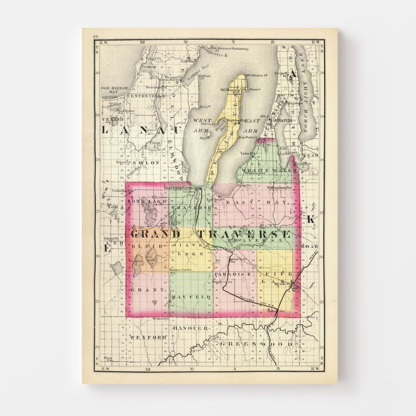 Vintage Map of Grand Traverse County, Michigan, 1873