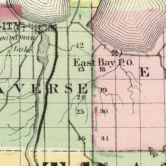 Vintage Map of Grand Traverse County, Michigan, 1873