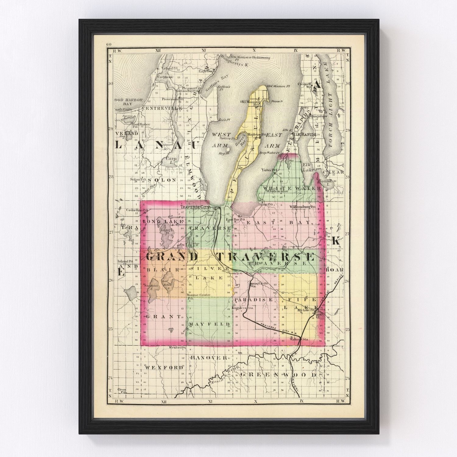 Vintage map of Grand Traverse County, Michigan, 1873