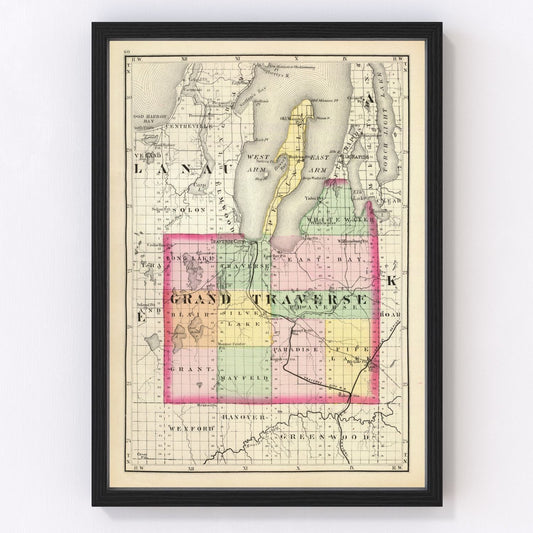 Vintage map of Grand Traverse County, Michigan, 1873