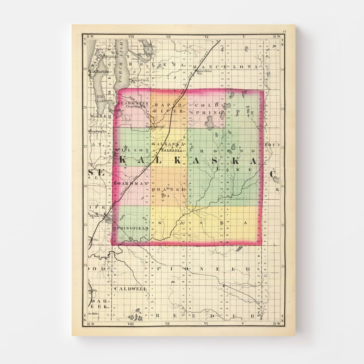 Vintage Map of Kalkaska County, Michigan, 1873