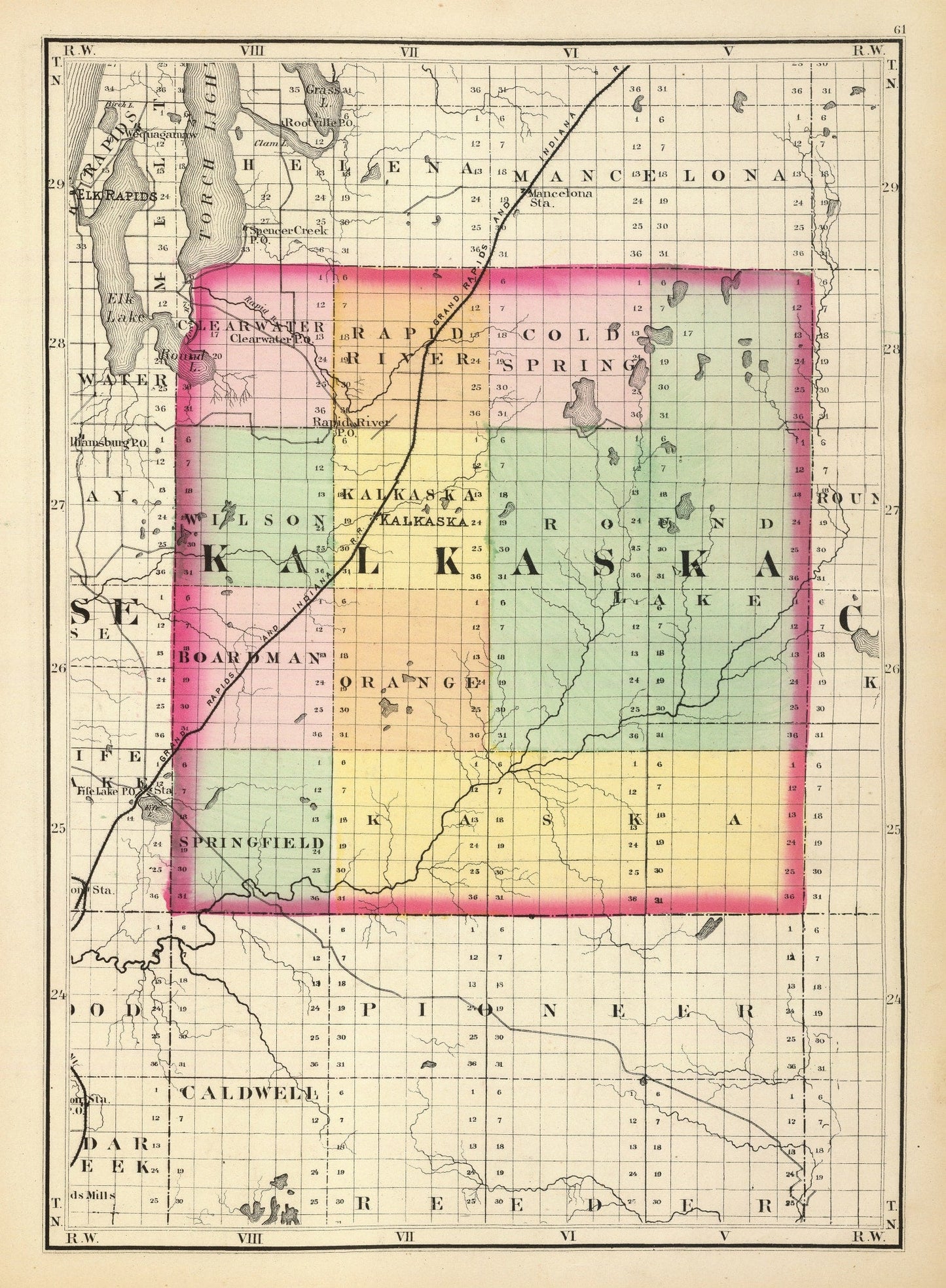 Vintage Map of Kalkaska County, Michigan, 1873