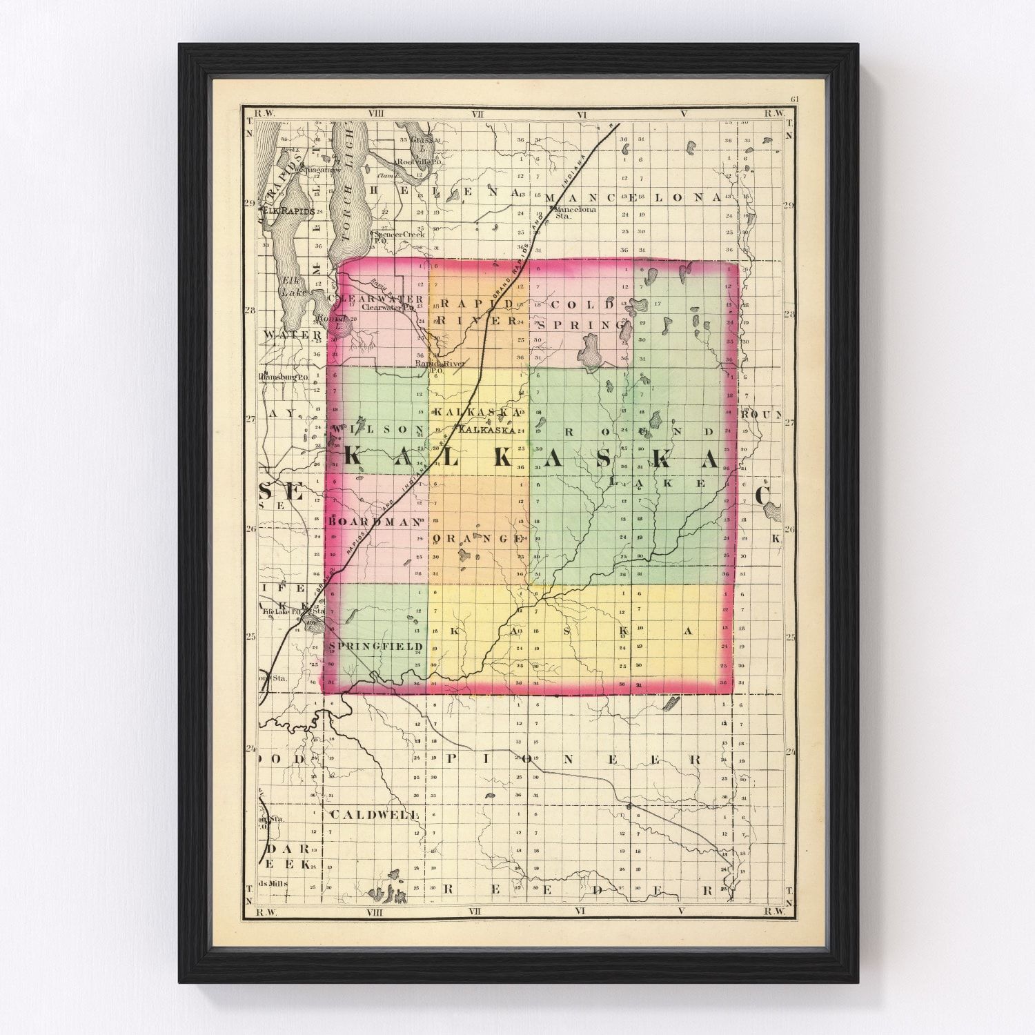 Vintage map of Kalkaska County, Michigan, 1873