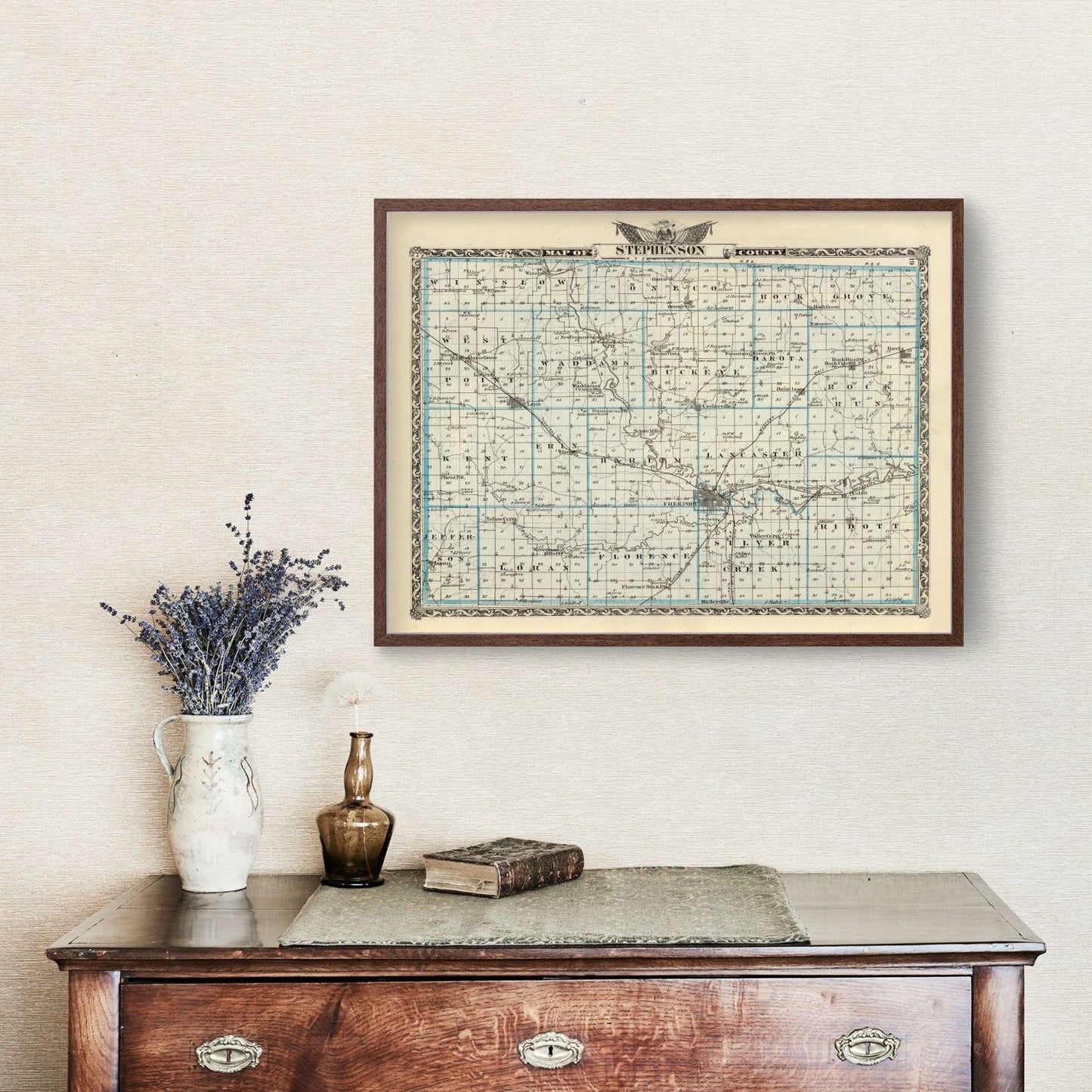 Vintage Map of Stephenson County, Illinois, 1876