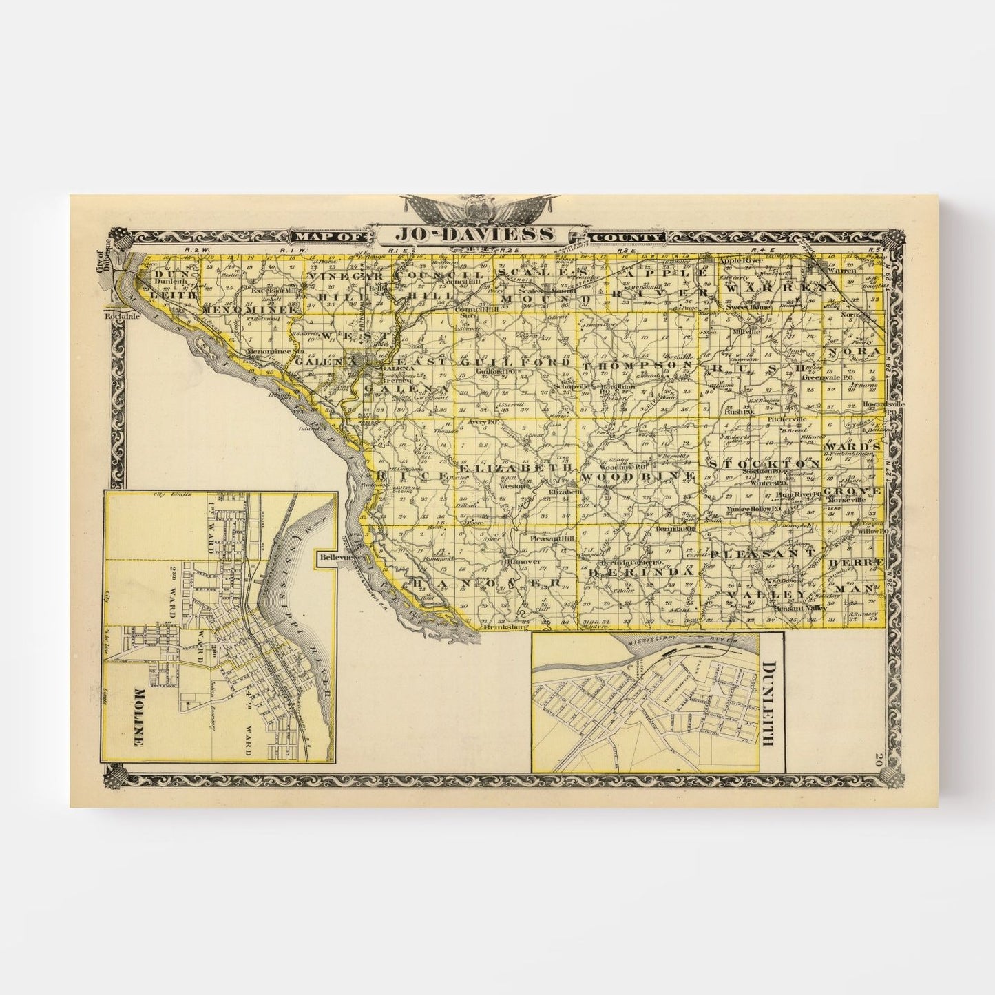 Vintage Map of Jo Daviess County, Illinois, 1876