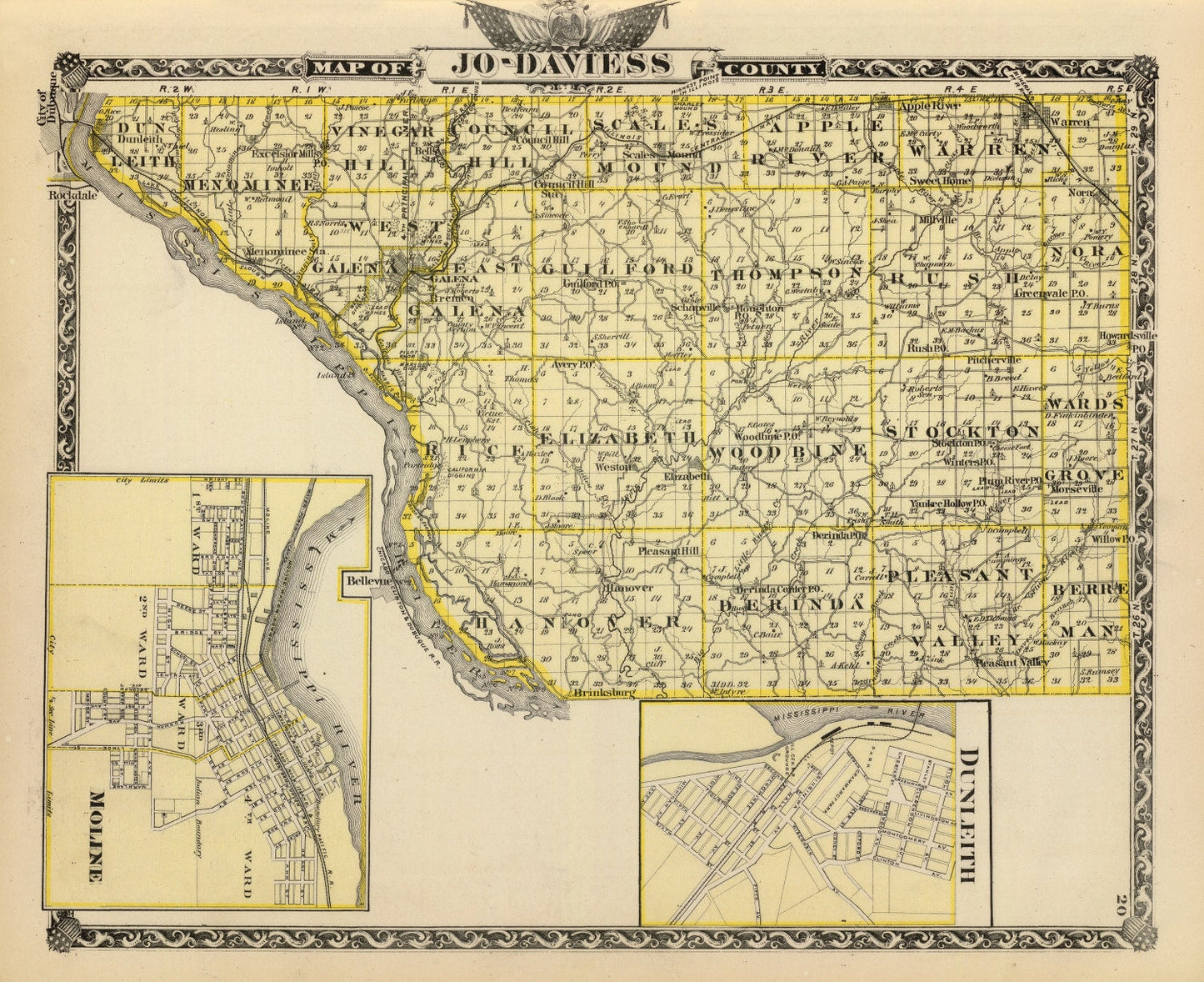 Vintage Map of Jo Daviess County, Illinois, 1876