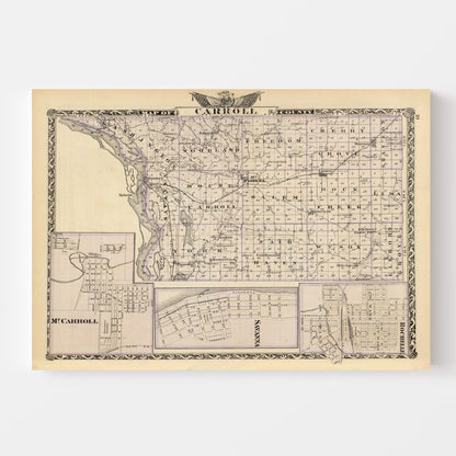 Vintage Map of Carroll County, Illinois, 1876