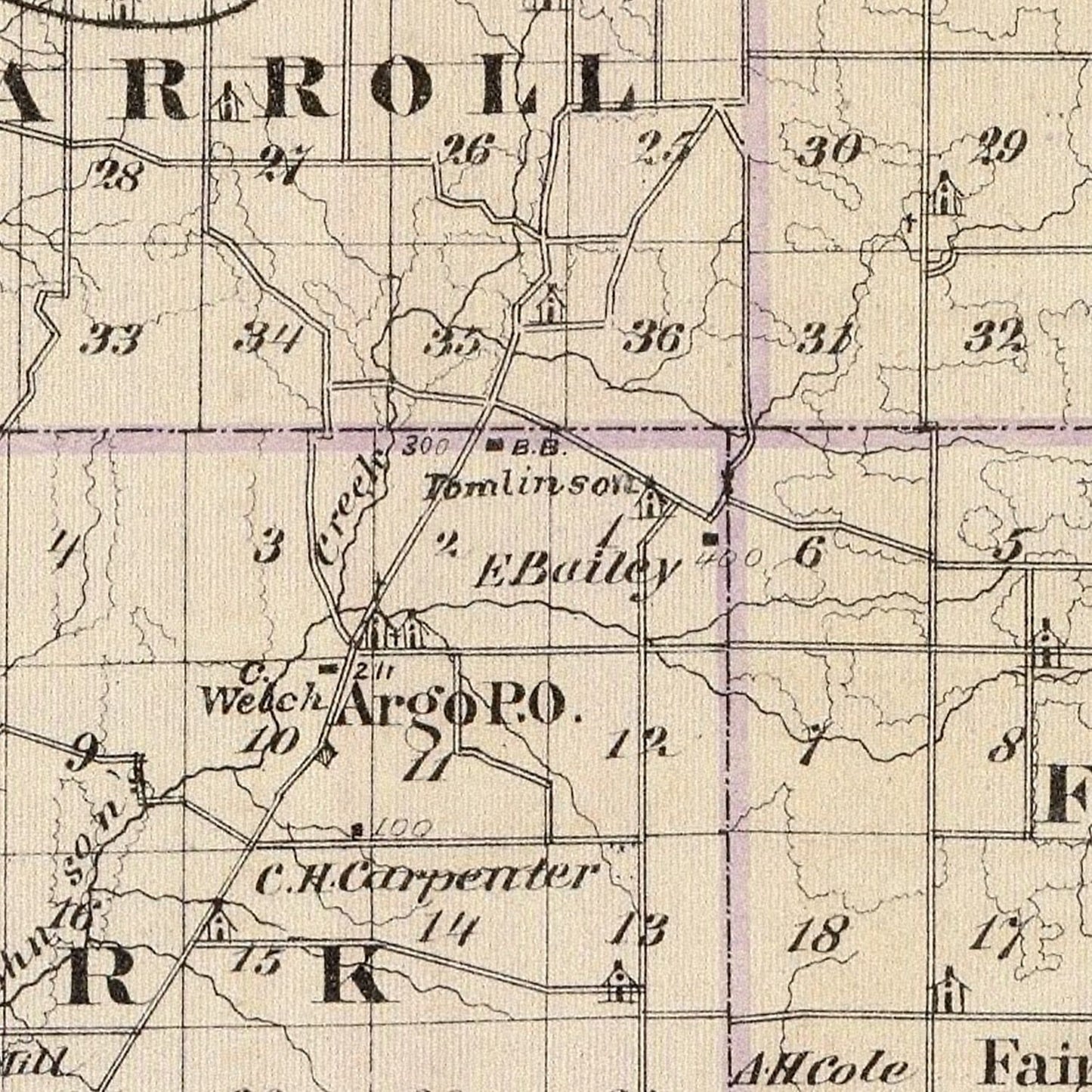 Vintage Map of Carroll County, Illinois, 1876