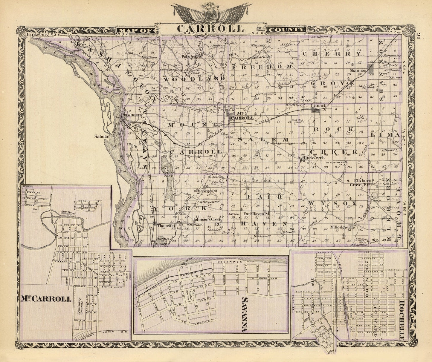 Vintage Map of Carroll County, Illinois, 1876