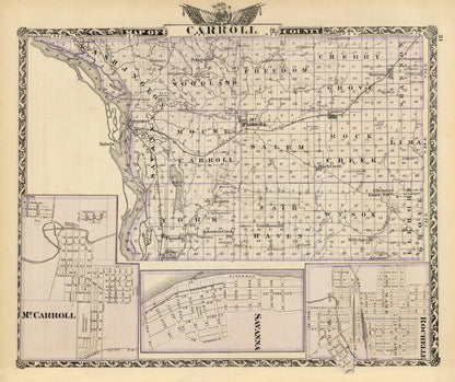 Vintage Map of Carroll County, Illinois, 1876