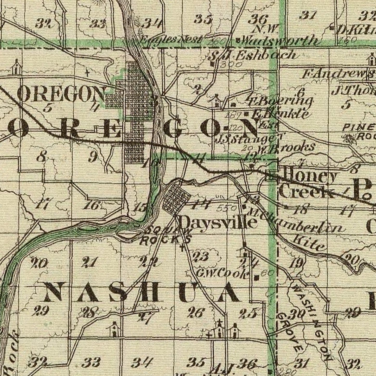 Vintage Map of Ogle County, Illinois, 1876