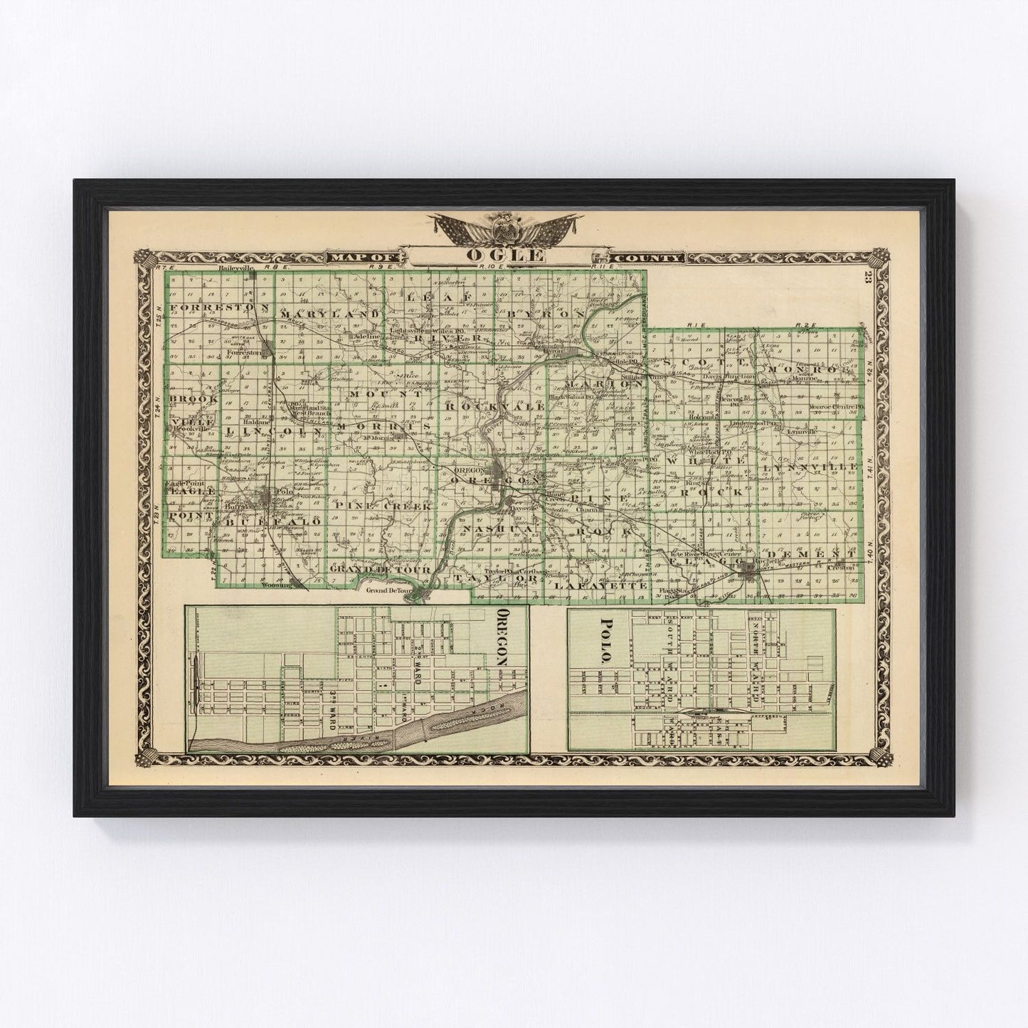 vintage map of Ogle County, Illinois, 1876