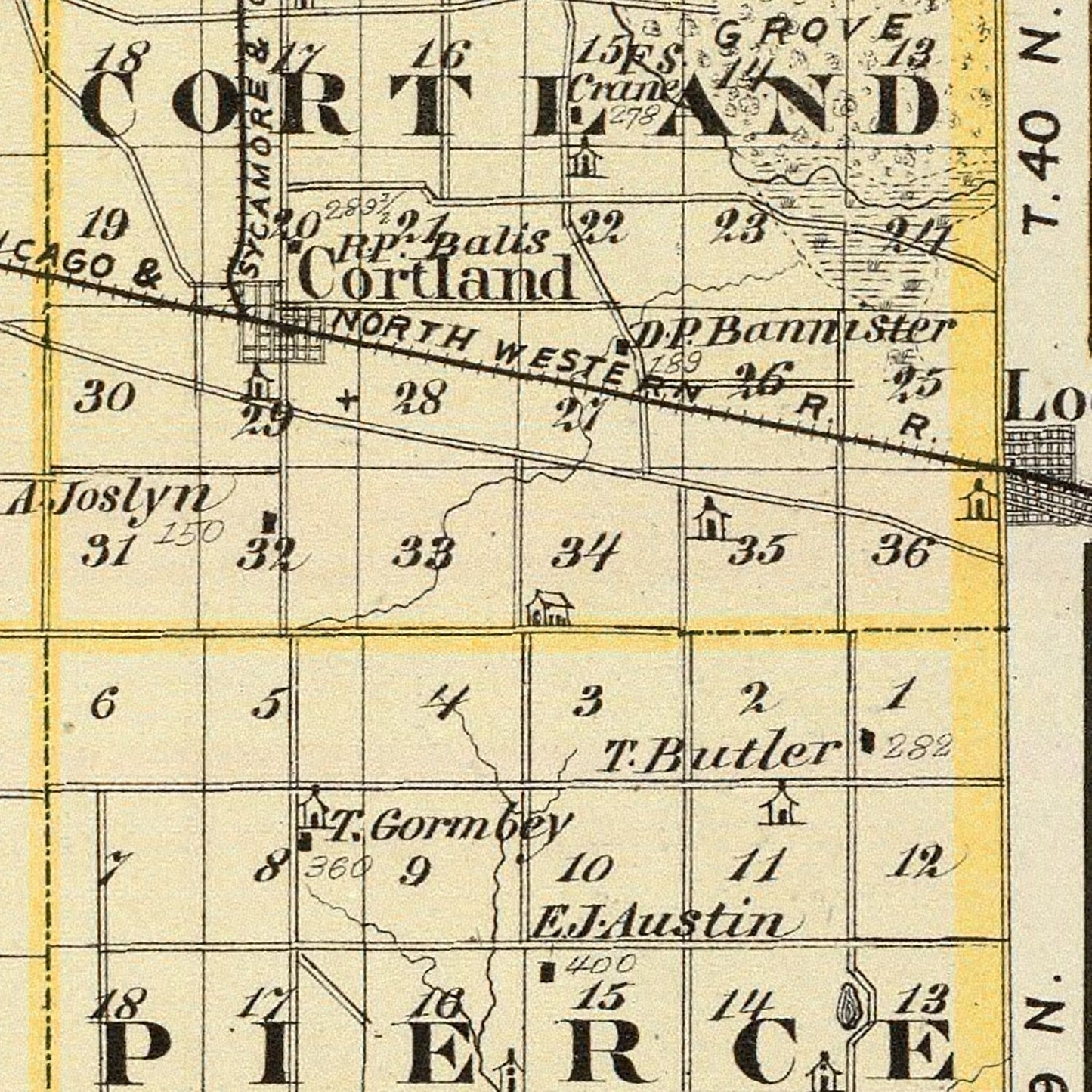 Vintage Map of DeKalb County, Illinois, 1876