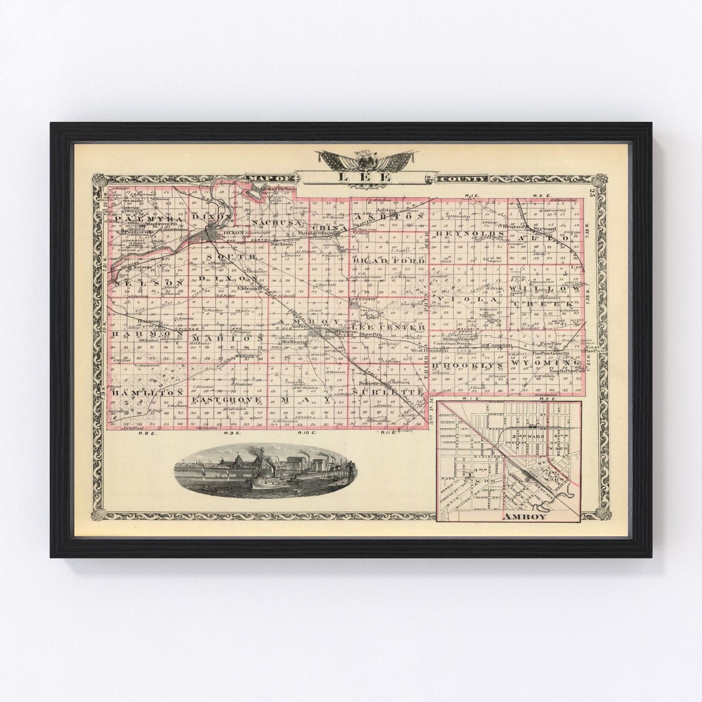 Vintage map of Lee County, Illinois, 1876