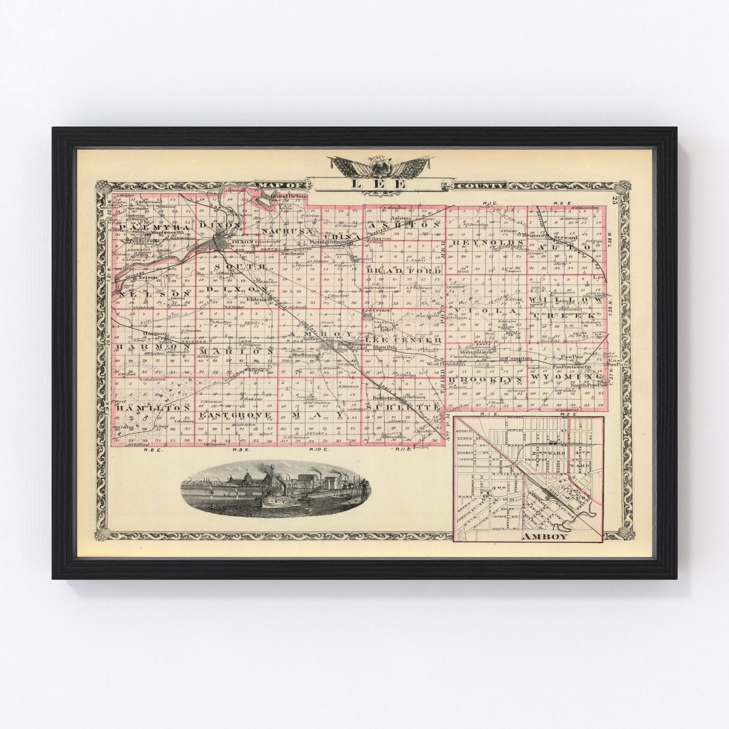 Vintage map of Lee County, Illinois, 1876