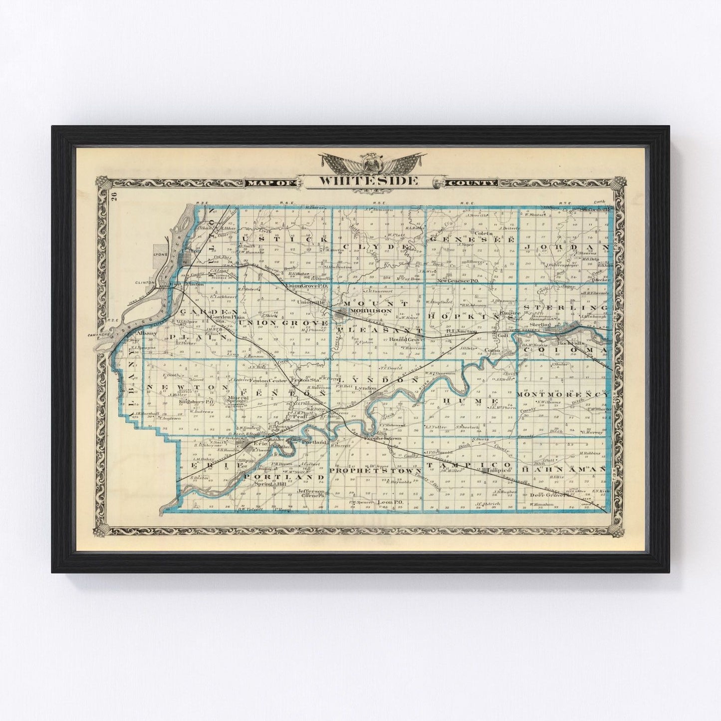 Vintage map of Whiteside County, Illinois, 1876 - Morrison restored cartographic print