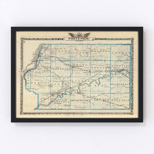 Vintage map of Whiteside County, Illinois, 1876 - Morrison restored cartographic print