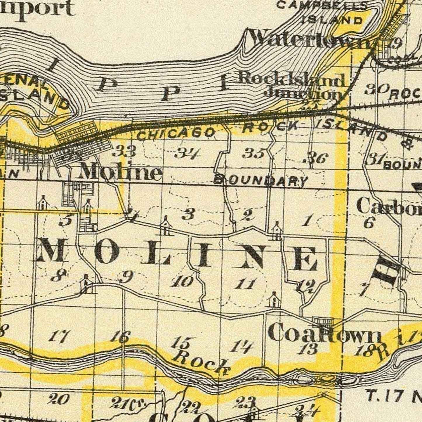 Vintage Map of Rock Island County, Illinois, 1876