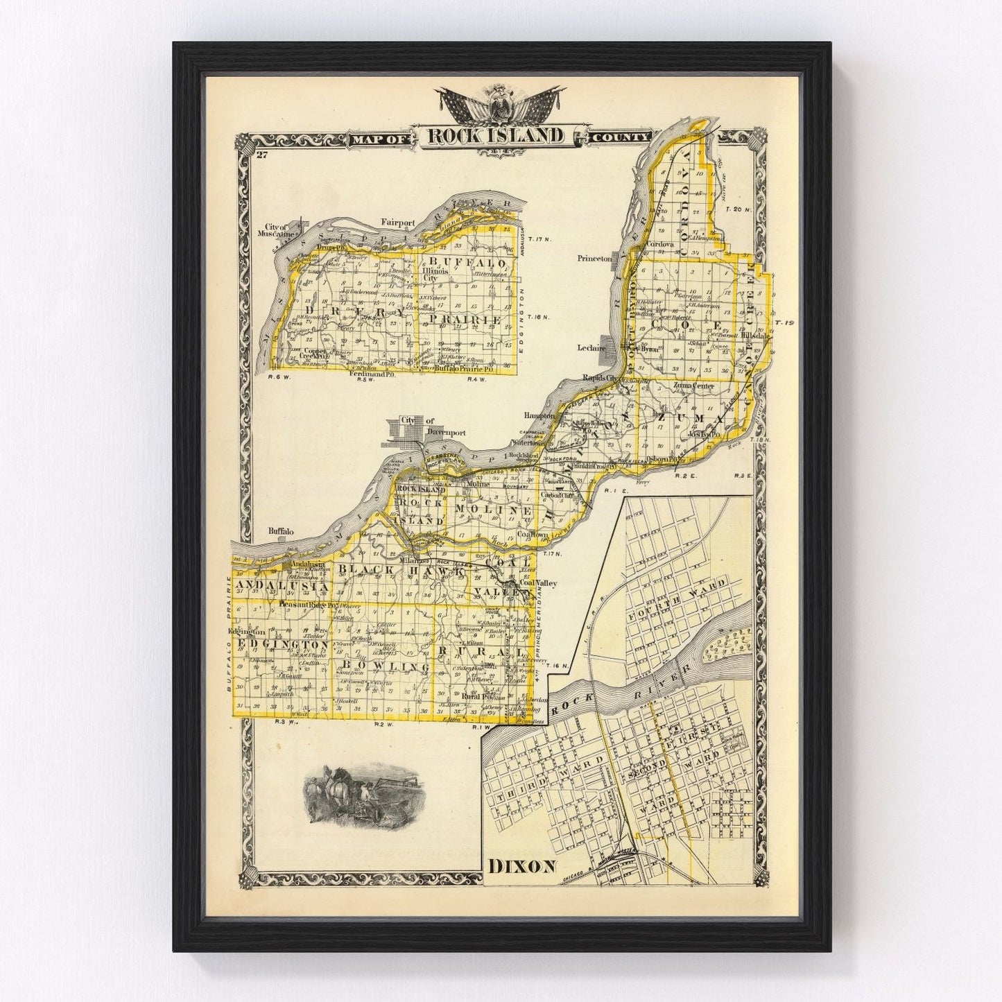 Vintage map of Rock Island County, Illinois, 1876