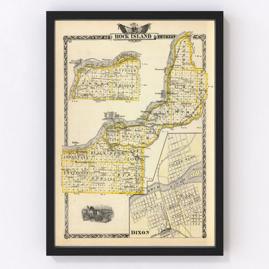 Vintage map of Rock Island County, Illinois, 1876