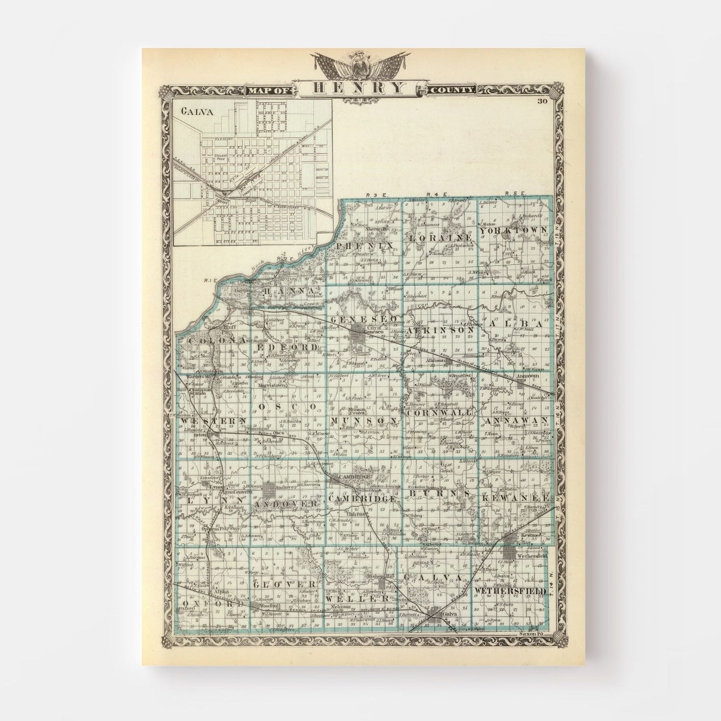 Vintage Map of Henry County, Illinois, 1876 (Cambridge)