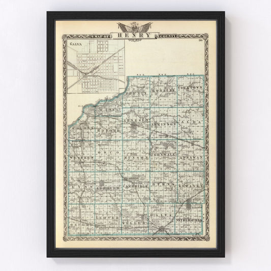 Vintage map of Henry County, Illinois, 1876