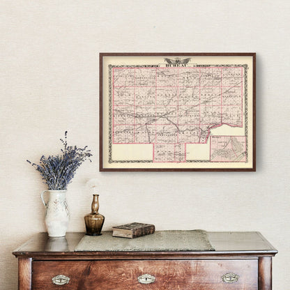 Vintage Map of Bureau County, Illinois, 1876