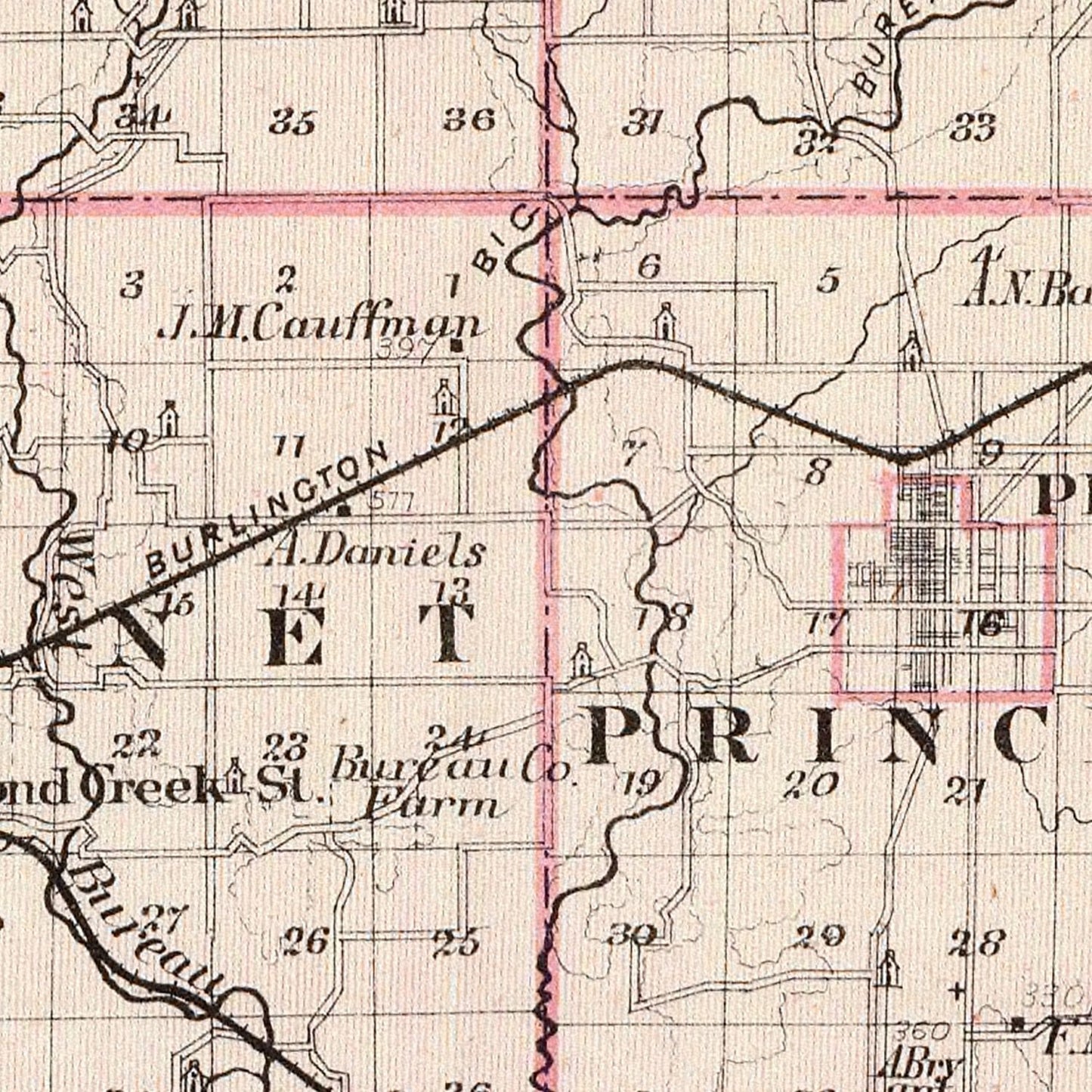 Vintage Map of Bureau County, Illinois, 1876