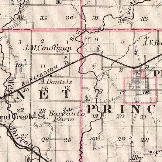 Vintage Map of Bureau County, Illinois, 1876