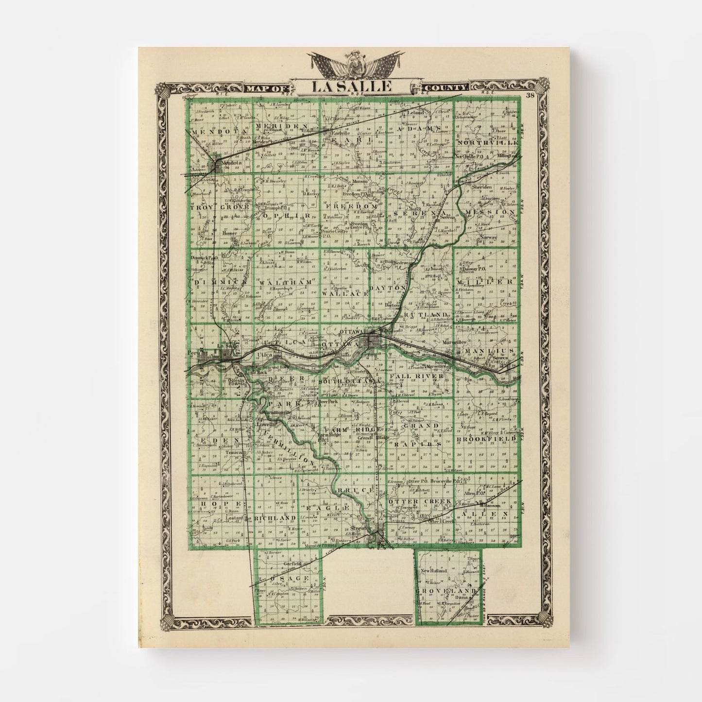 Vintage Map of La Salle County, Illinois, 1876